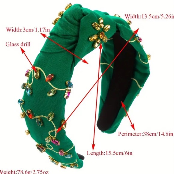 Green Christmas Lights Rhinestone Headband - Picture 2 of 3